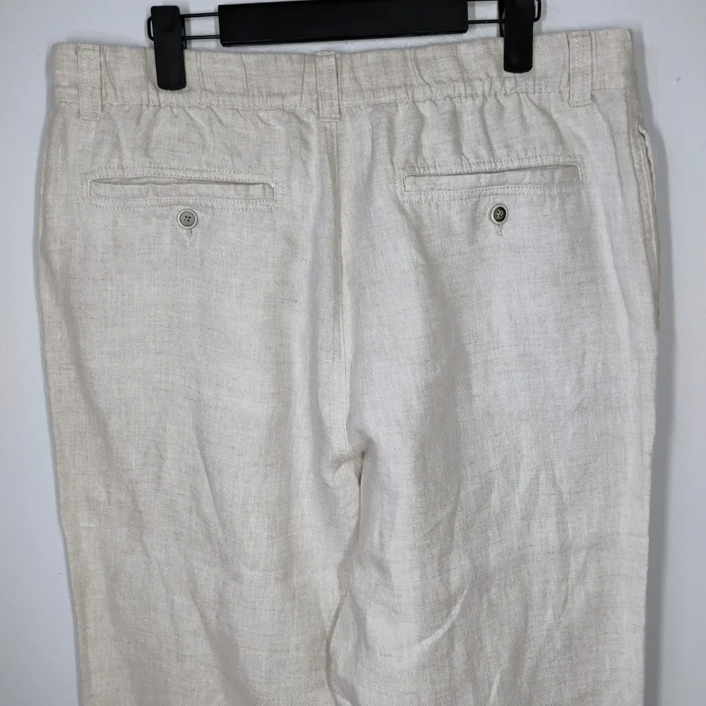 Caribbean Mens Linen Coastal Pants Beige 38x30 Beachy Wedding Vacation